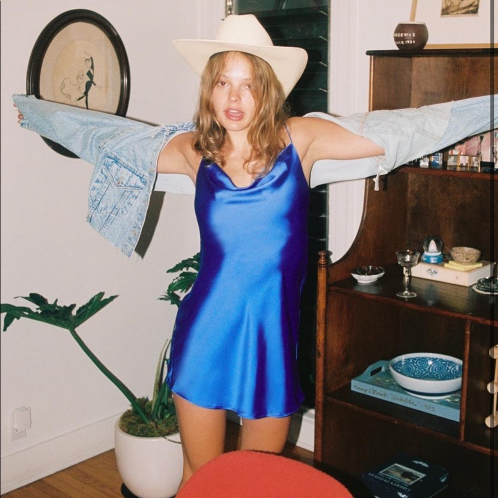 Zara Women’s Satin Lingerie Style Dress in Blue